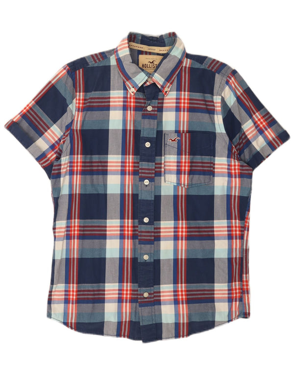 Hollister Mens Short Sleeve Shirt Medium Navy Blue Check Cotton