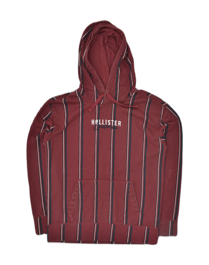 HOLLISTER Mens Graphic Hoodie Jumper Small Burgundy Striped Cotton | Vintage Hollister | Thrift | Second-Hand Hollister | Used Clothing | Messina Hembry 