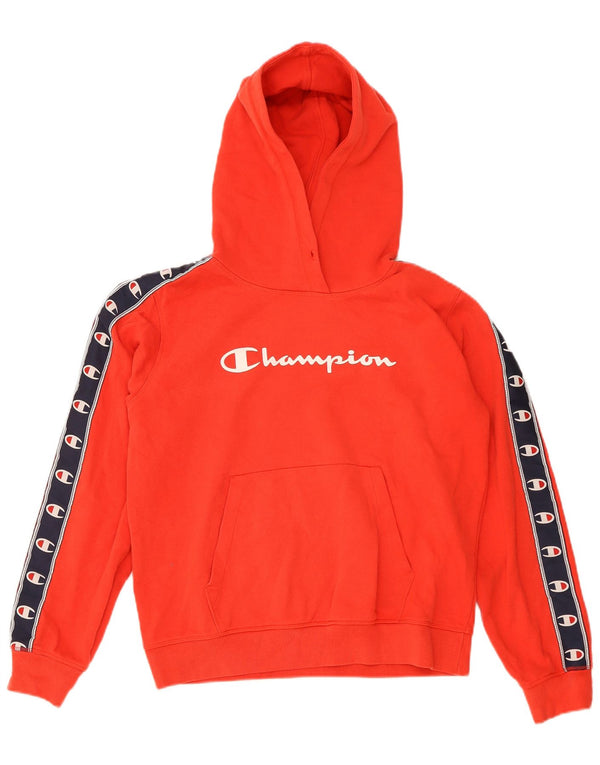 Champion Womens Graphic Hoodie Jumper UK 14 Medium Red Colourblock