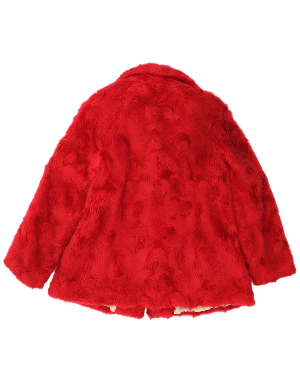 Vintage Girls Faux Fur Overcoat 13-14 Years Red Polyacrylic