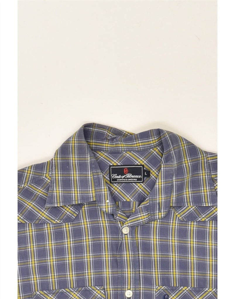 CONTE OF FLORENCE Mens Slim Fit Short Sleeve Shirt Large Navy Blue Check Vintage Conte of Florence and Second-Hand Conte of Florence from Messina Hembry 