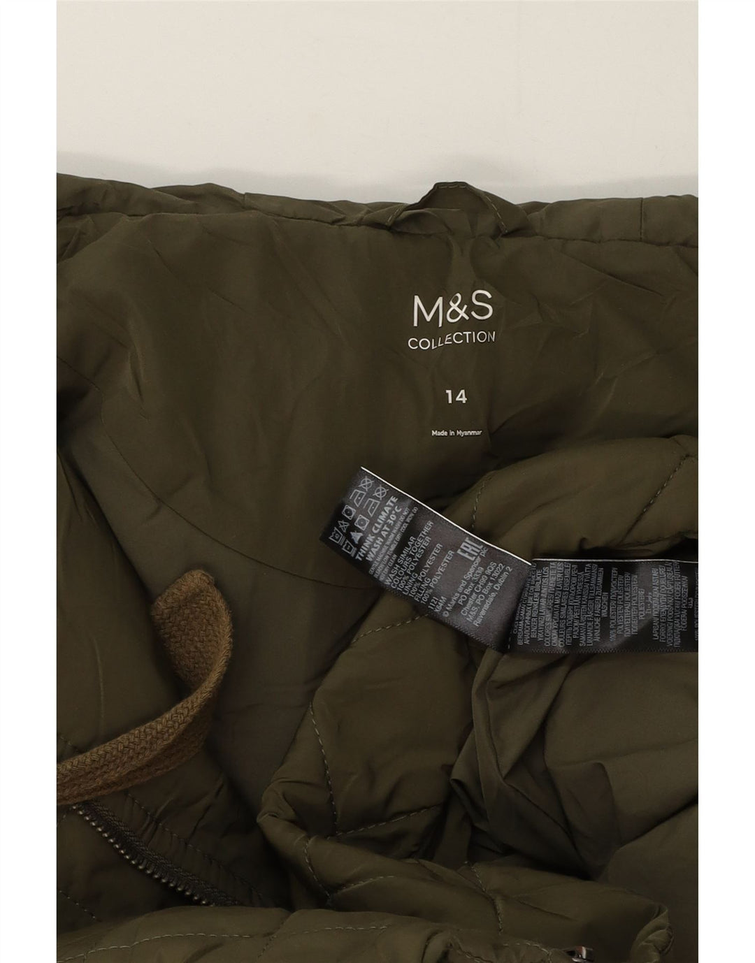 Marks & Spencer Womens Oversized Hooded Quilted Overcoat UK 14 Large Green