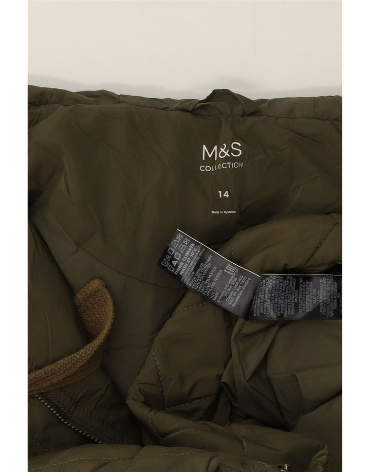Marks & Spencer Womens Oversized Hooded Quilted Overcoat UK 14 Large Green