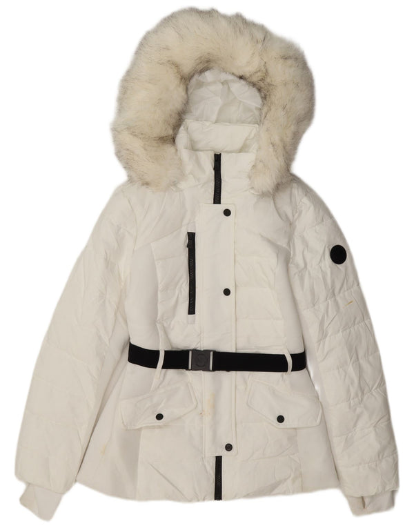 Michael Kors Womens Hooded Padded Jacket UK 10 Small White Polyester