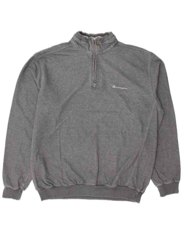 Champion Mens Zip Neck Sweatshirt Jumper XL Grey Cotton