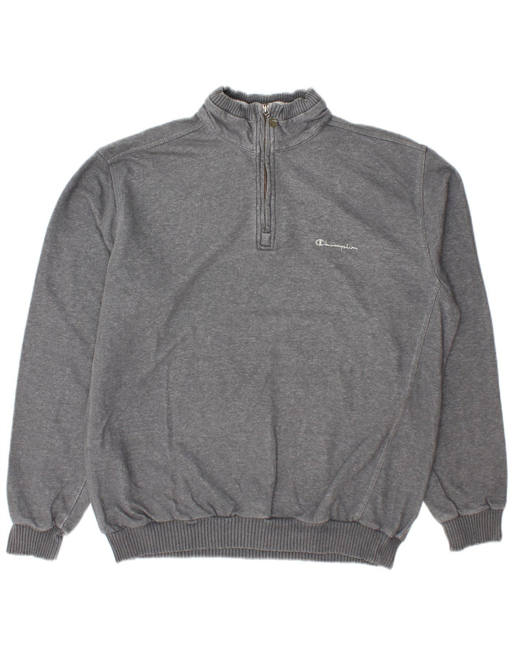 Champion Mens Zip Neck Sweatshirt Jumper XL Grey Cotton
