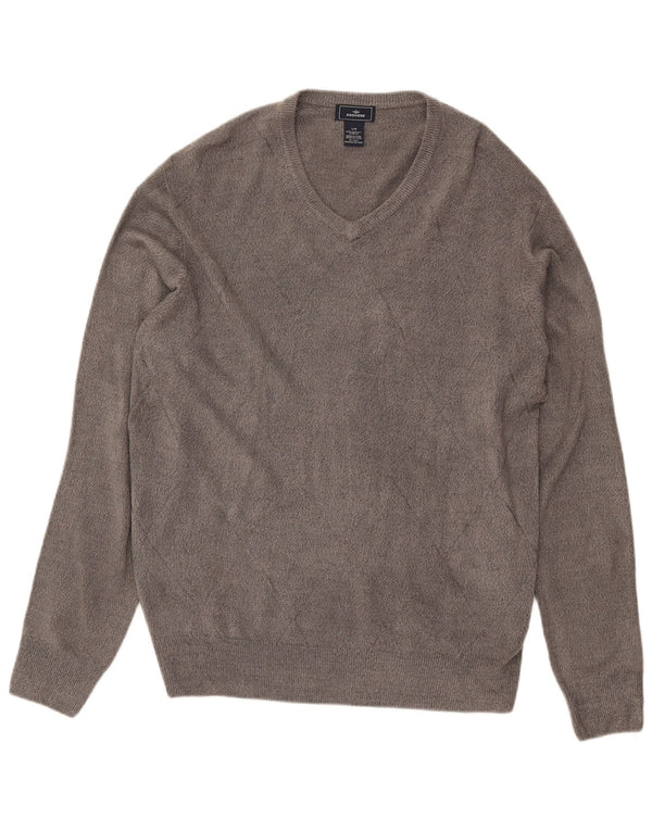 Dockers Mens V-Neck Jumper Sweater Large Grey Acrylic
