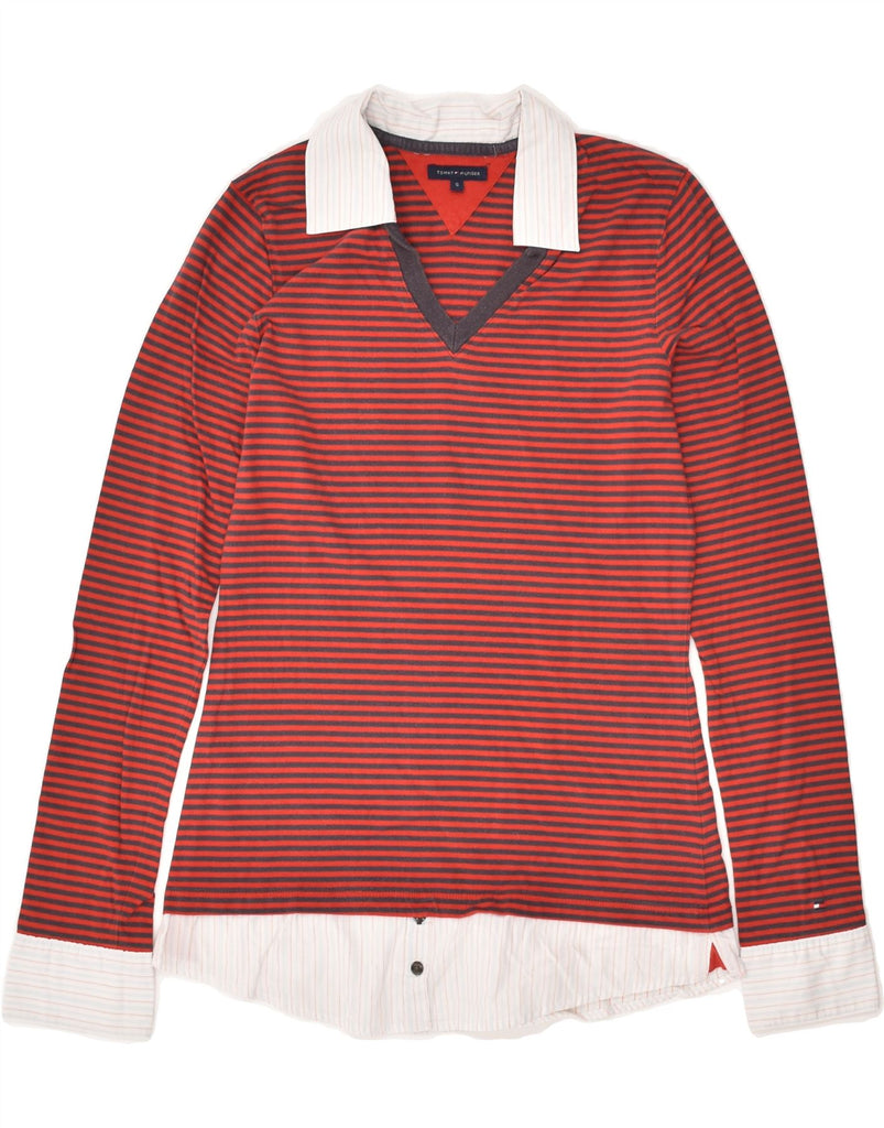 TOMMY HILFIGER Womens Shirt Blouse UK 10 Small Red Striped Cotton | Vintage Tommy Hilfiger | Thrift | Second-Hand Tommy Hilfiger | Used Clothing | Messina Hembry 