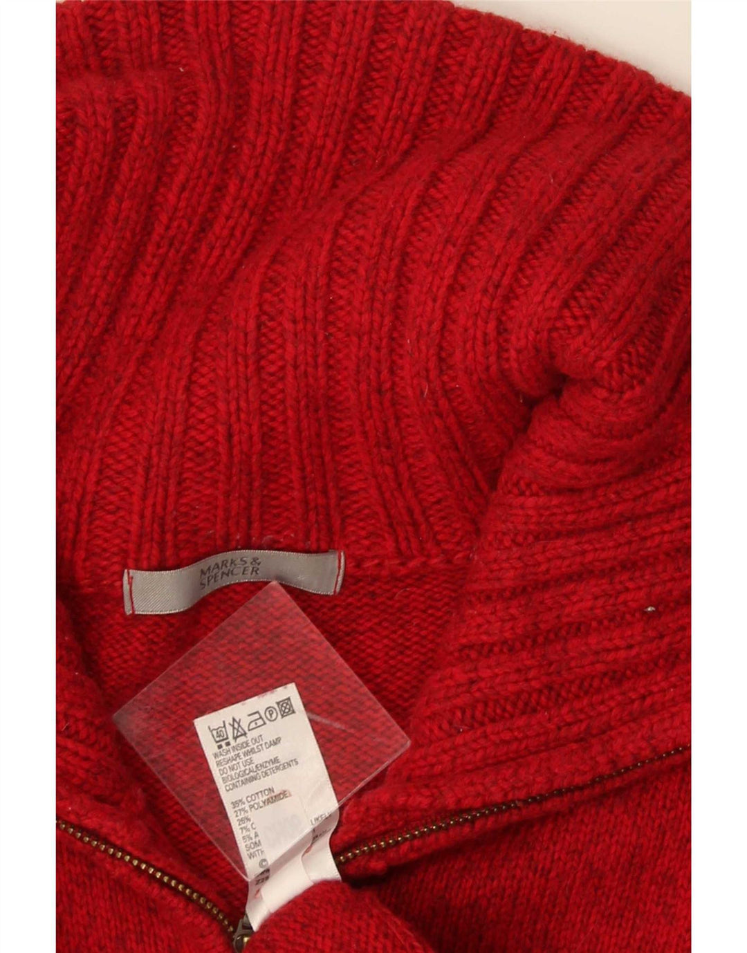 Marks & Spencer Womens Cardigan Sweater UK 16 Large Red Cotton