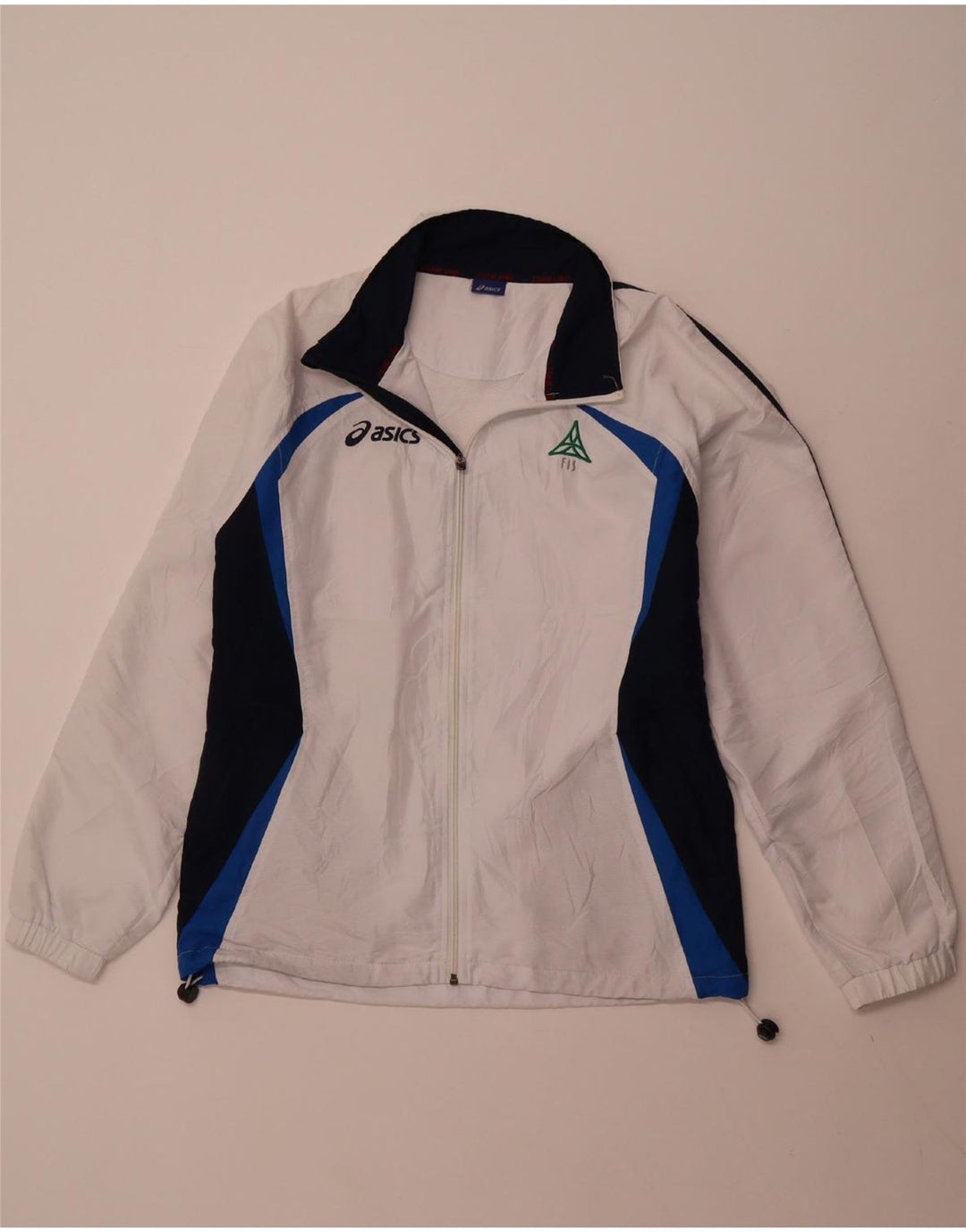 ASICS Mens Tracksuit Top Jacket Large White Colourblock Polyester