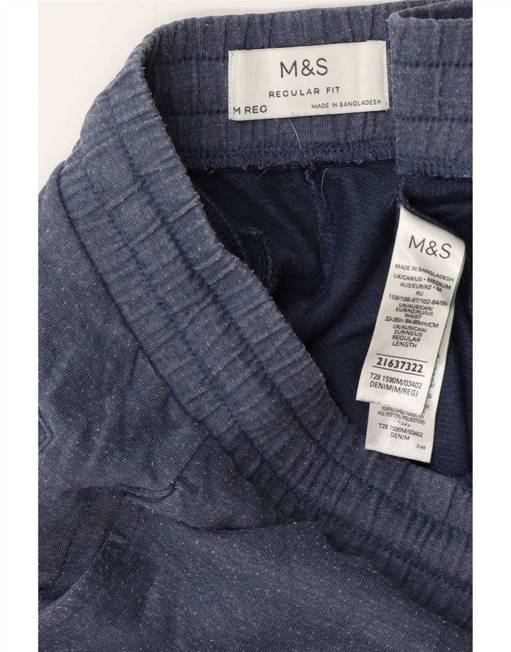 Marks & Spencer Mens Regular Fit Tracksuit Trousers Medium Blue Cotton