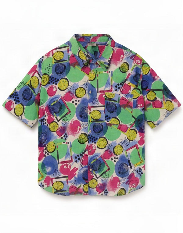 Vintage Mens Short Sleeve Shirt XL Multicoloured Geometric