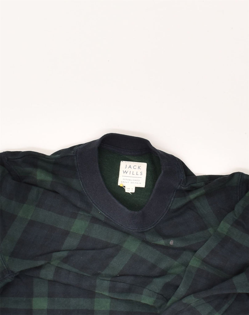 JACK WILLS Womens Sweatshirt Jumper UK 6 XS Green Check Cotton | Vintage Jack Wills | Thrift | Second-Hand Jack Wills | Used Clothing | Messina Hembry 