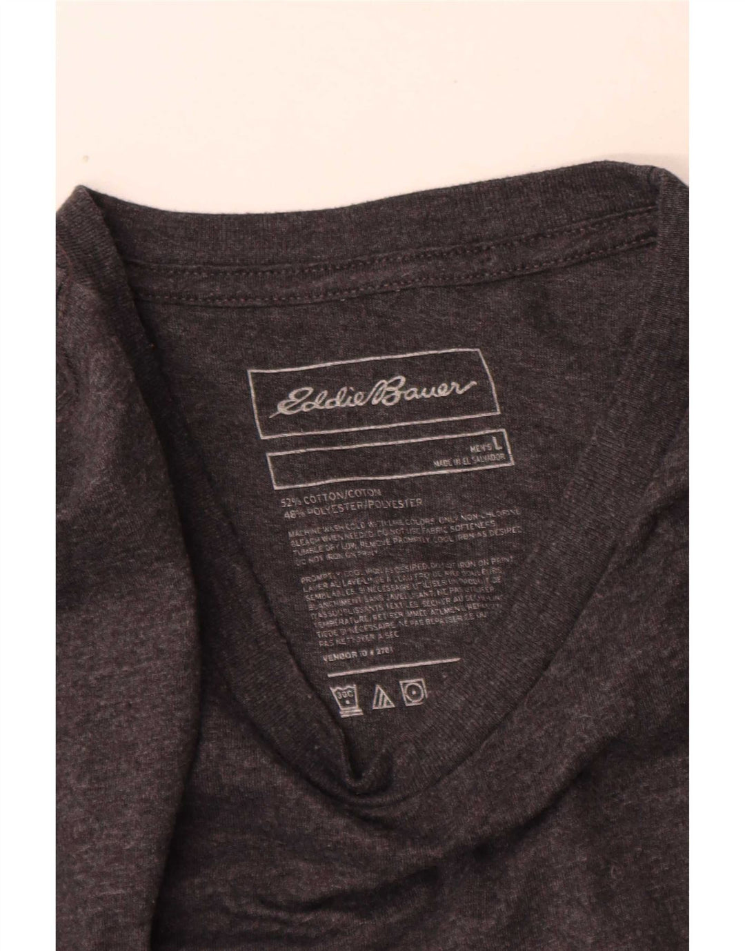Eddie Bauer Mens Graphic Top Long Sleeve Large Grey Flecked Cotton