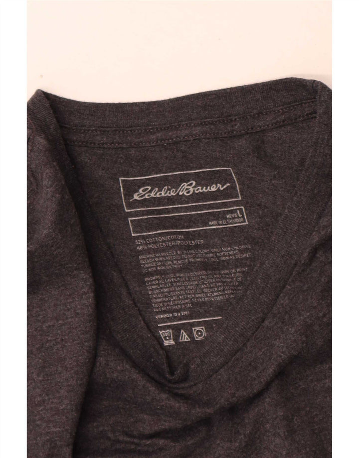 Eddie Bauer Mens Graphic Top Long Sleeve Large Grey Flecked Cotton