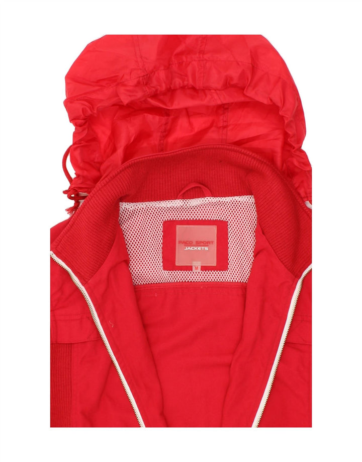 PACO Womens Hooded Bomber Jacket UK 14 Medium Red Cotton Vintage Paco and Second-Hand Paco from Messina Hembry 