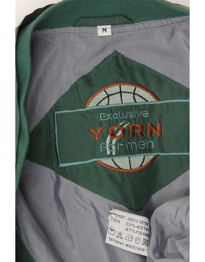 Yorn Mens Bomber Jacket UK 38 Medium Green Silk