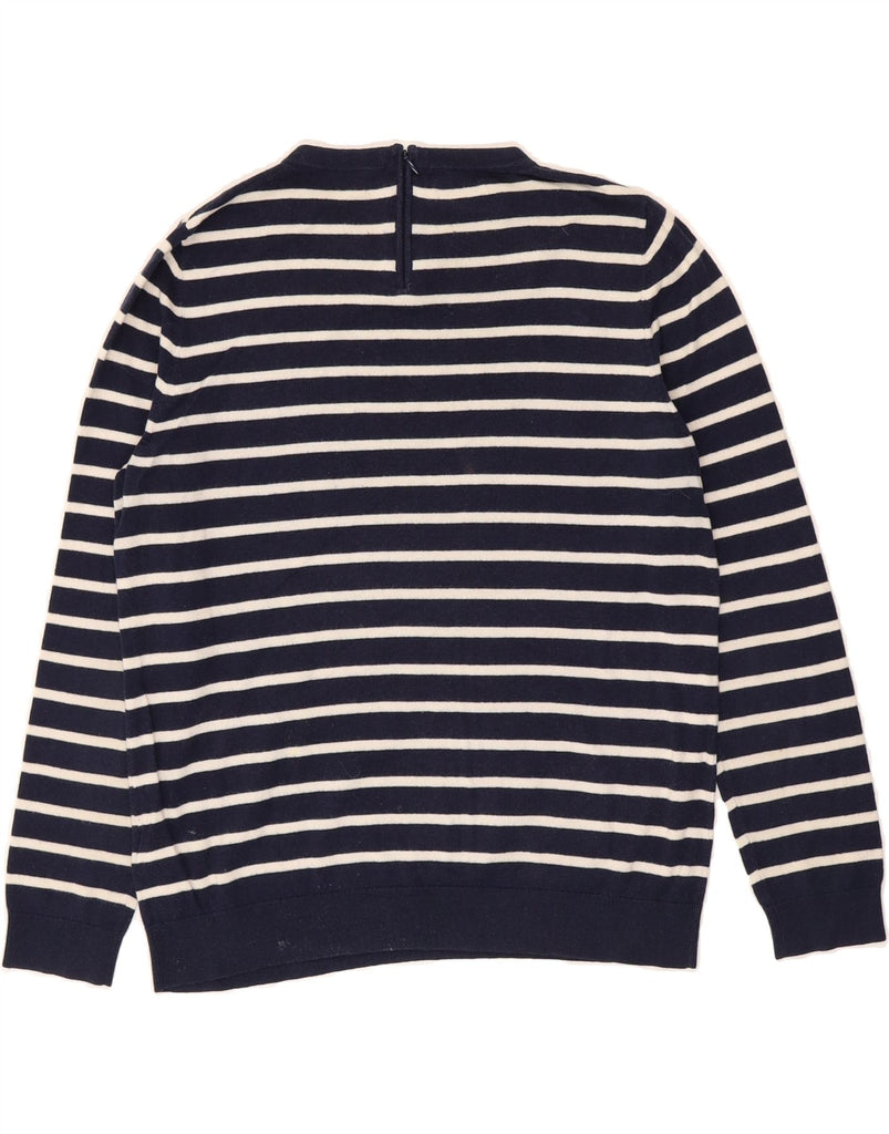 HOBBS Womens Crew Neck Jumper Sweater UK 16 Large Navy Blue Striped Cotton Vintage Hobbs and Second-Hand Hobbs from Messina Hembry 