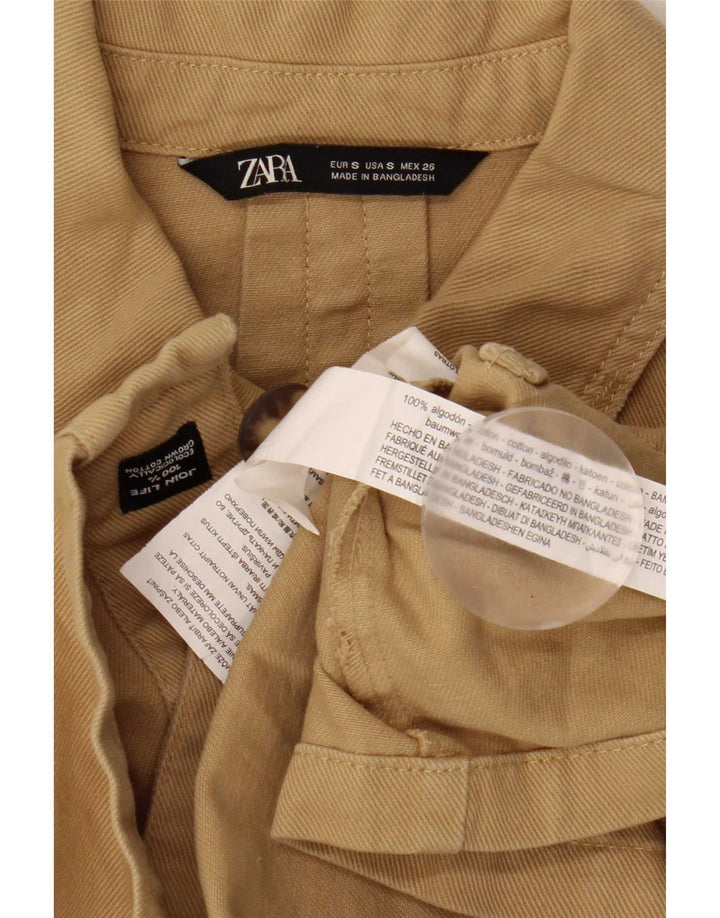 Zara Womens 3/4 Sleeve Oversized Utility Jacket UK 10 Small Beige Cotton