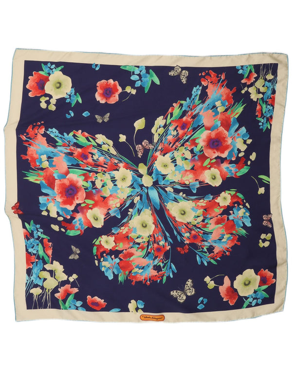 Salvatore Ferragamo Womens Square Scarf One Size Navy Blue Floral Butterfly