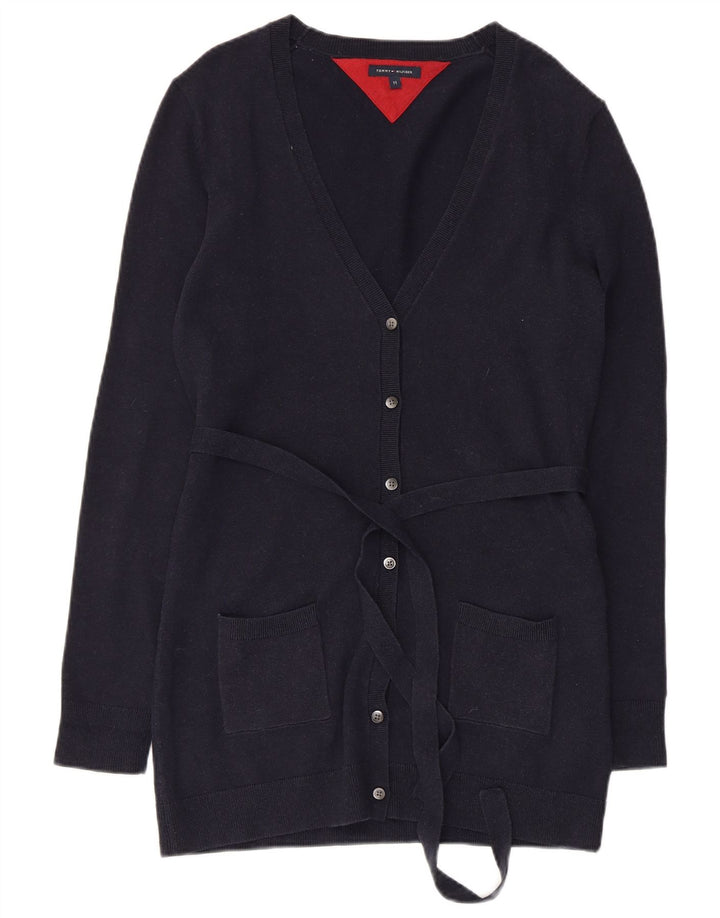 TOMMY HILFIGER Womens Cardigan Sweater UK 12 Medium Navy Blue Cotton