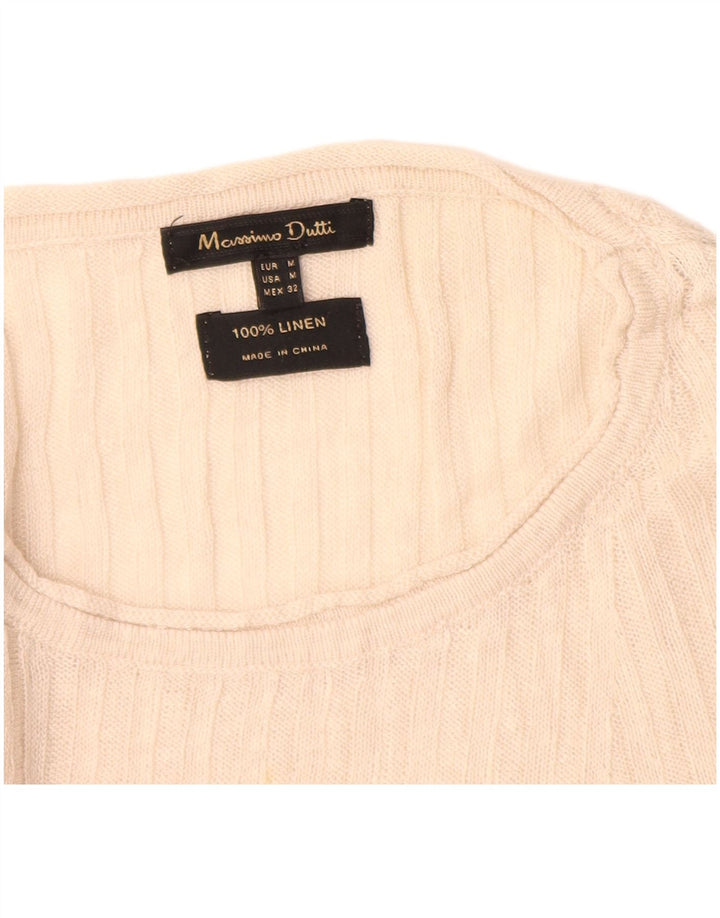 MASSIMO DUTTI Womens Boat Neck Jumper Sweater UK 12 Medium Beige Linen