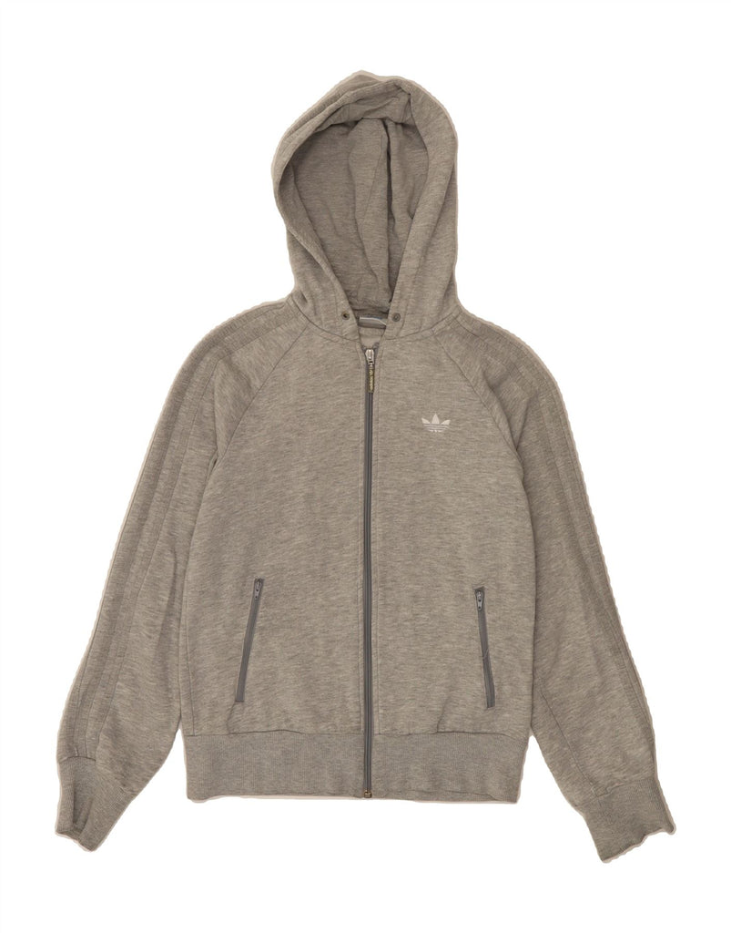 ADIDAS Womens Zip Hoodie Sweater UK 10 Small Grey Cotton Vintage Adidas and Second-Hand Adidas from Messina Hembry 