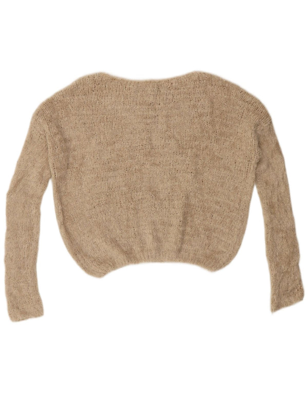BENETTON Womens Oversized Crop Boat Neck Jumper Sweater UK 16 Large Beige