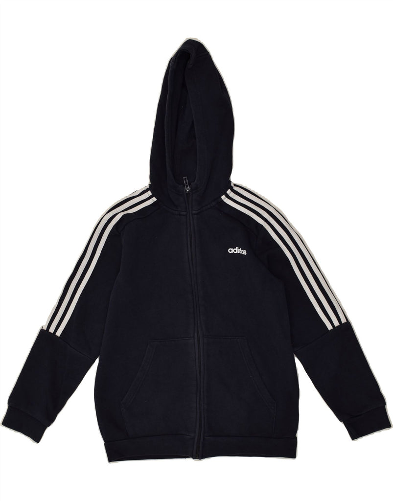 ADIDAS Boys Zip Hoodie Sweater 11-12 Years Navy Blue Cotton | Vintage Adidas | Thrift | Second-Hand Adidas | Used Clothing | Messina Hembry 