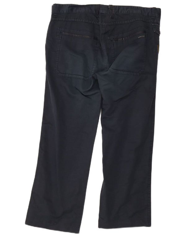 Armani Mens Straight Chino Trousers W40 L28 Navy Blue Linen