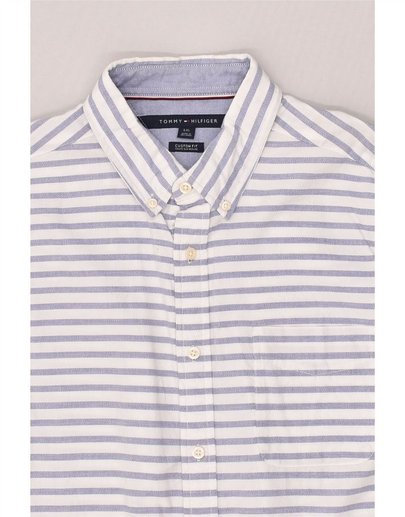 TOMMY HILFIGER Mens Custom Fit Shirt Large Blue Striped Cotton | Vintage Tommy Hilfiger | Thrift | Second-Hand Tommy Hilfiger | Used Clothing | Messina Hembry 