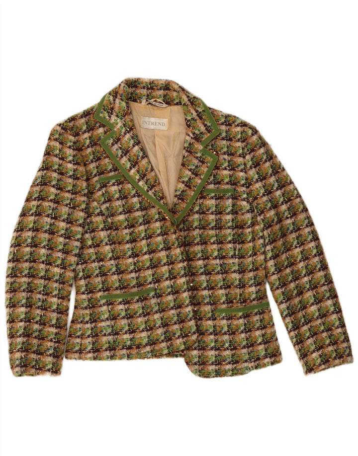 Intrend Womens Blazer Jacket UK 10 Small Green Check Virgin Wool