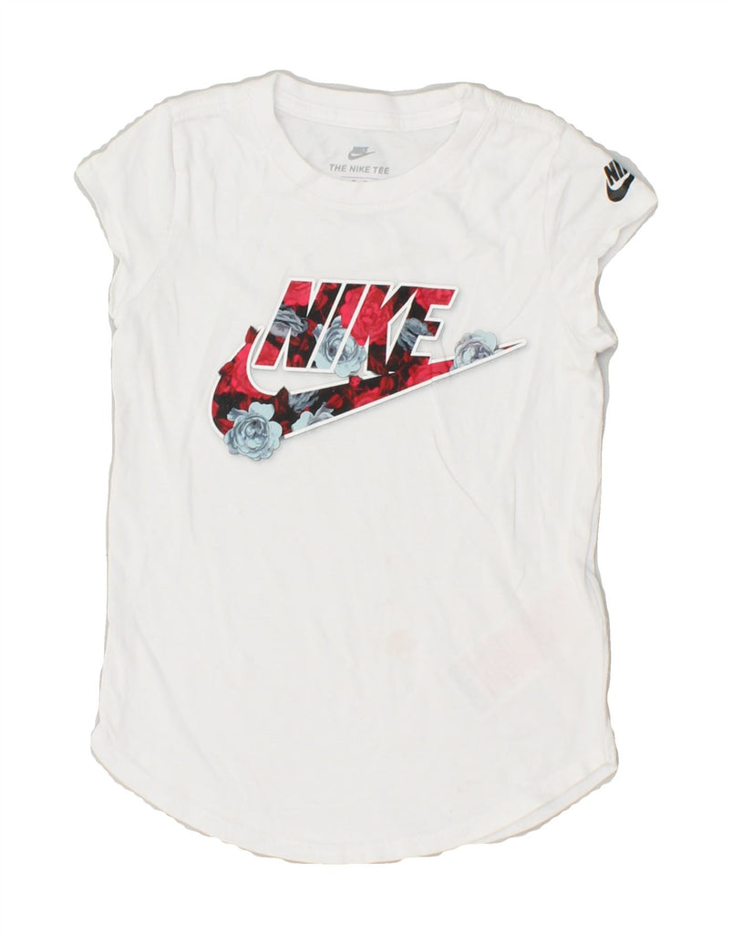 NIKE Girls Athletic Cut Graphic T-Shirt Top 5-6 Years Small White Floral | Vintage Nike | Thrift | Second-Hand Nike | Used Clothing | Messina Hembry 