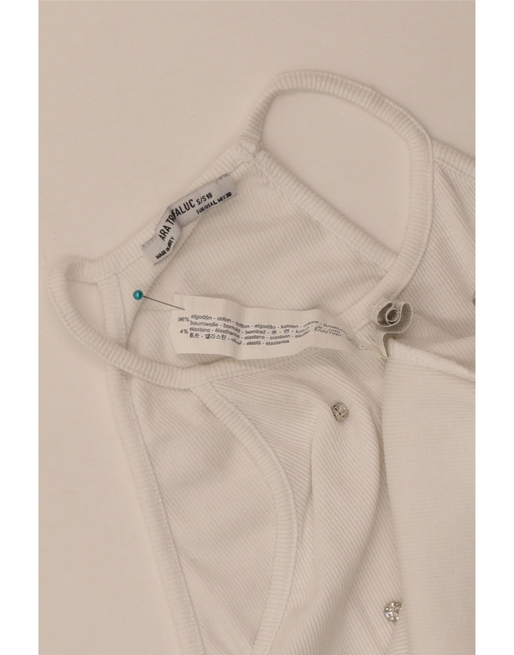 Zara Womens Crop Halter Top UK 14 Large White Spotted Cotton