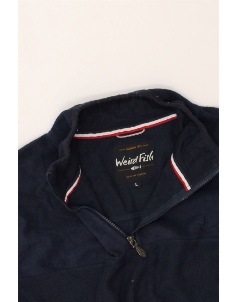 WEIRD FISH Mens Zip Neck Fleece Jumper Large Navy Blue Polyester | Vintage Weird Fish | Thrift | Second-Hand Weird Fish | Used Clothing | Messina Hembry 