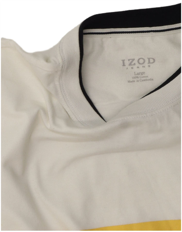 Izod Mens T-Shirt Top Large White Striped Cotton