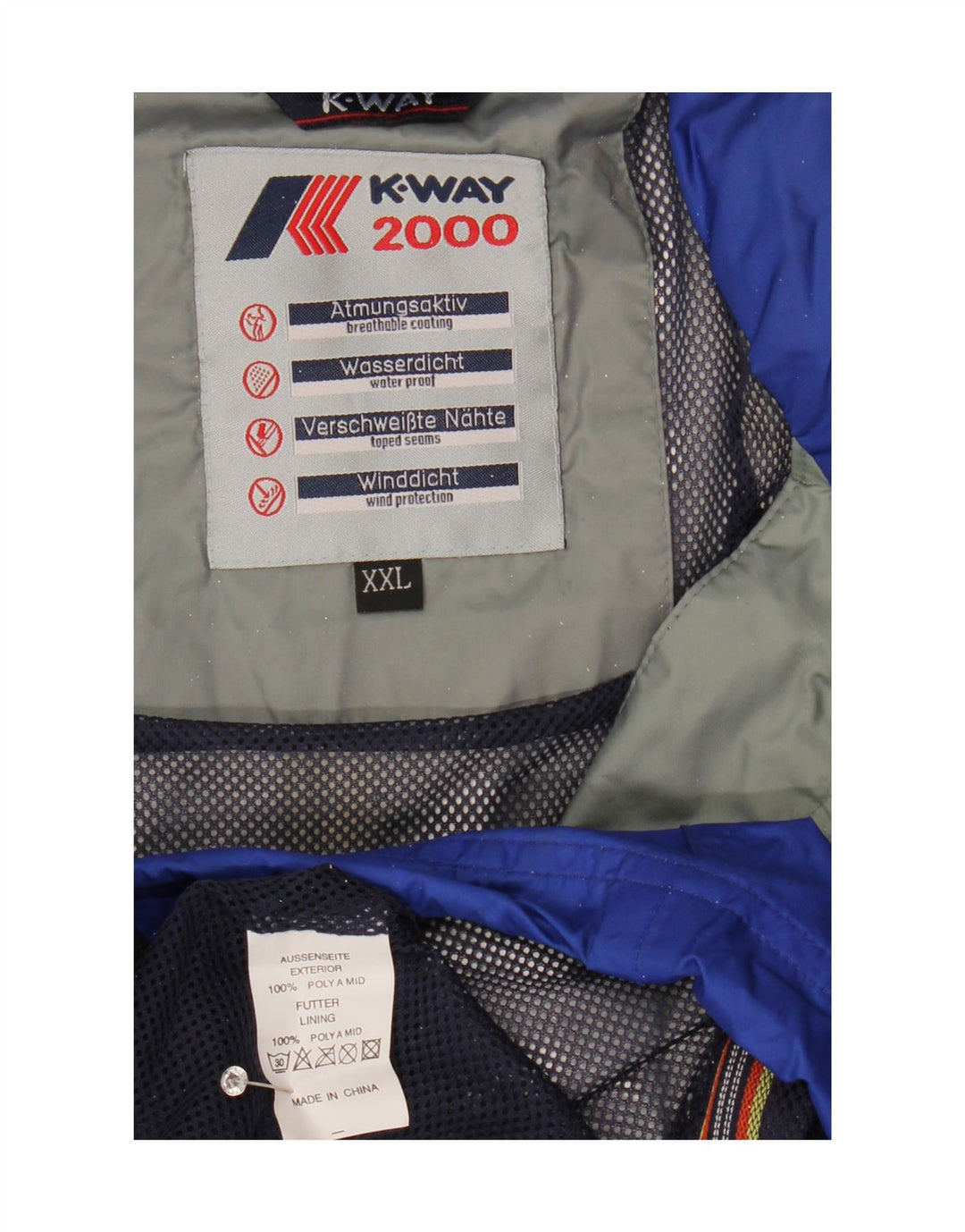 K-WAY Mens Hooded Windbreaker Jacket UK 44 2XL Grey Colourblock Polyamide Vintage K-Way and Second-Hand K-Way from Messina Hembry 