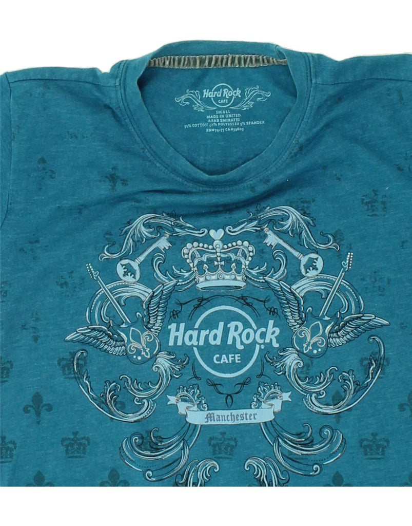 HARD ROCK CAFE Womens Manchester Graphic T-Shirt Top UK 10 Small Blue | Vintage Hard Rock Cafe | Thrift | Second-Hand Hard Rock Cafe | Used Clothing | Messina Hembry 