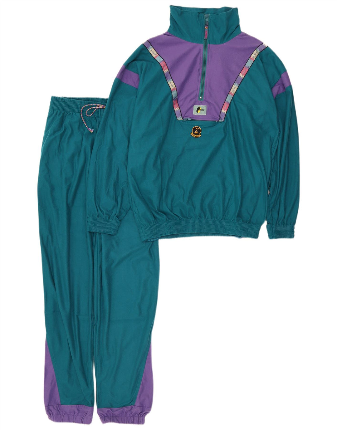 Vintage Mens Graphic Full Tracksuit Small  Green Colourblock Polyester