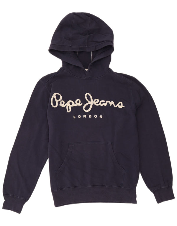 PEPE JEANS Mens Graphic Hoodie Jumper Small Navy Blue Cotton