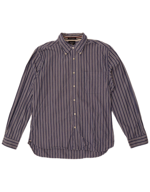 Gant Mens Fitted Shirt XL Navy Blue Pinstripe Cotton