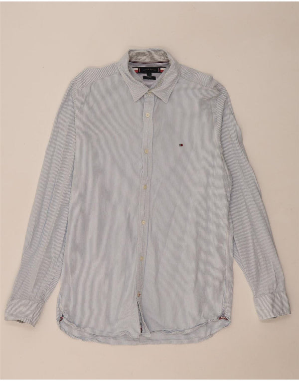 Tommy Hilfiger Mens Slim Fit Shirt Large Blue Pinstripe Cotton