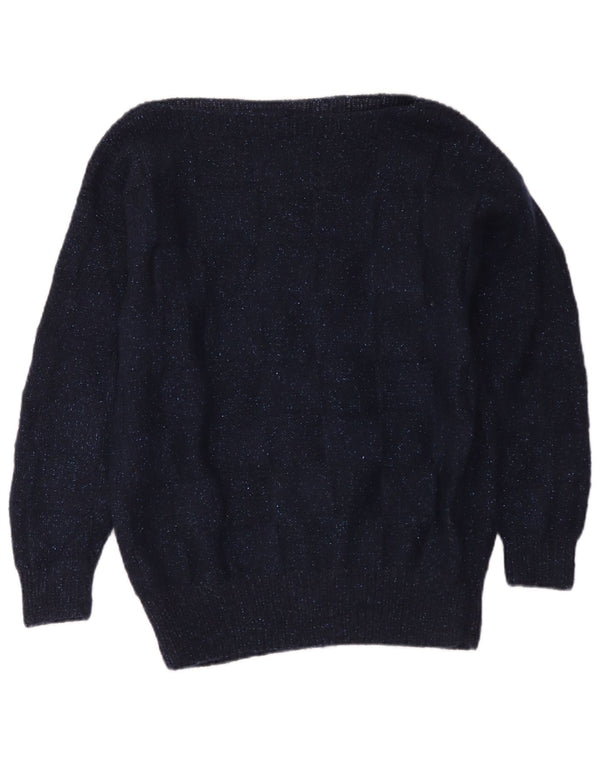 Vintage Womens Boat Neck Jumper Sweater UK 16 Large Navy Blue Flecked