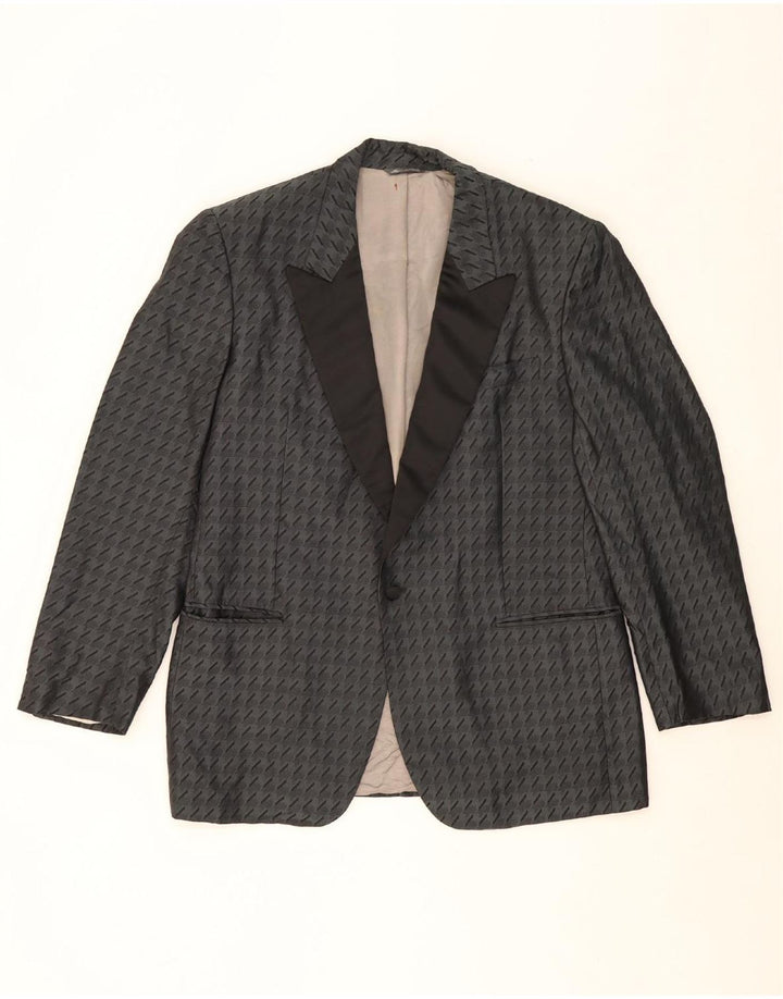 URBIS Mens 1 Button Blazer Jacket IT 52 XL Grey Geometric Silk Vintage Urbis and Second-Hand Urbis from Messina Hembry 