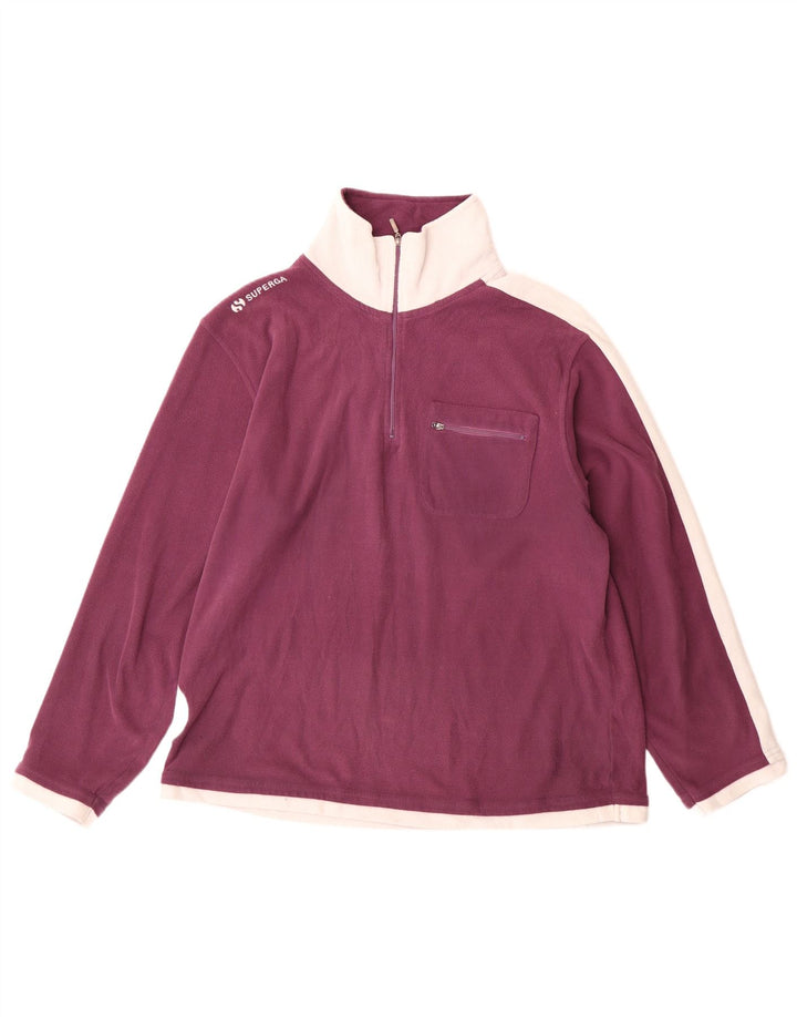 Superga Mens Zip Neck Fleece Jumper Medium Burgundy Colourblock