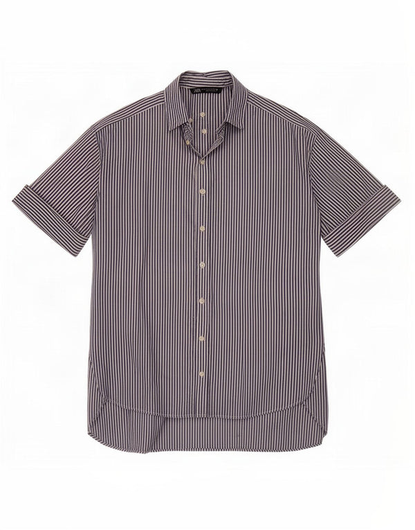 Zara Womens Short Sleeve Oversized Shirt Dress UK 10 Small Blue Pinstripe