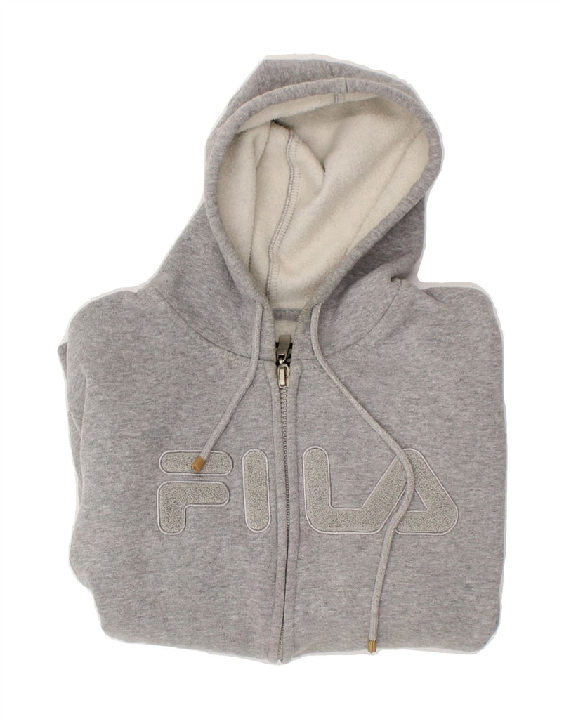 FILA Mens Graphic Zip Hoodie Sweater Small Grey Cotton Vintage Fila and Second-Hand Fila from Messina Hembry 