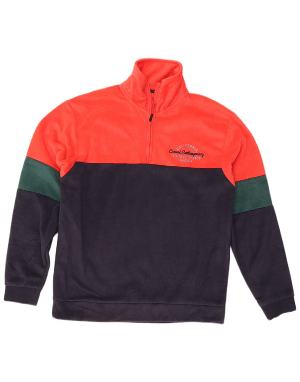 Coveri Mens Zip Neck Fleece Jumper Medium Multicoloured Colourblock