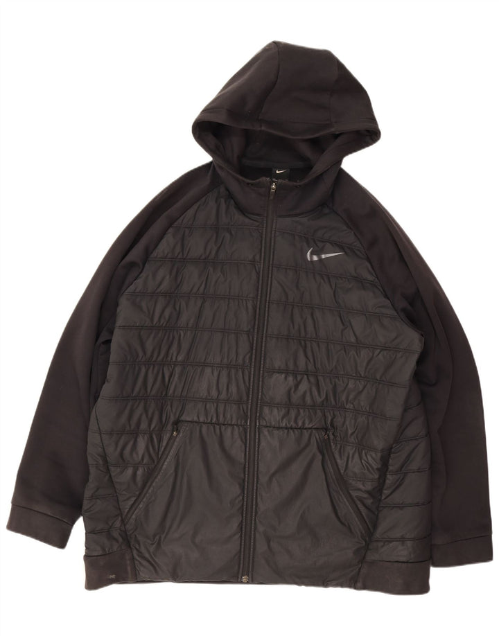Nike Mens Hooded Padded Jacket UK 44 2XL Black Polyester