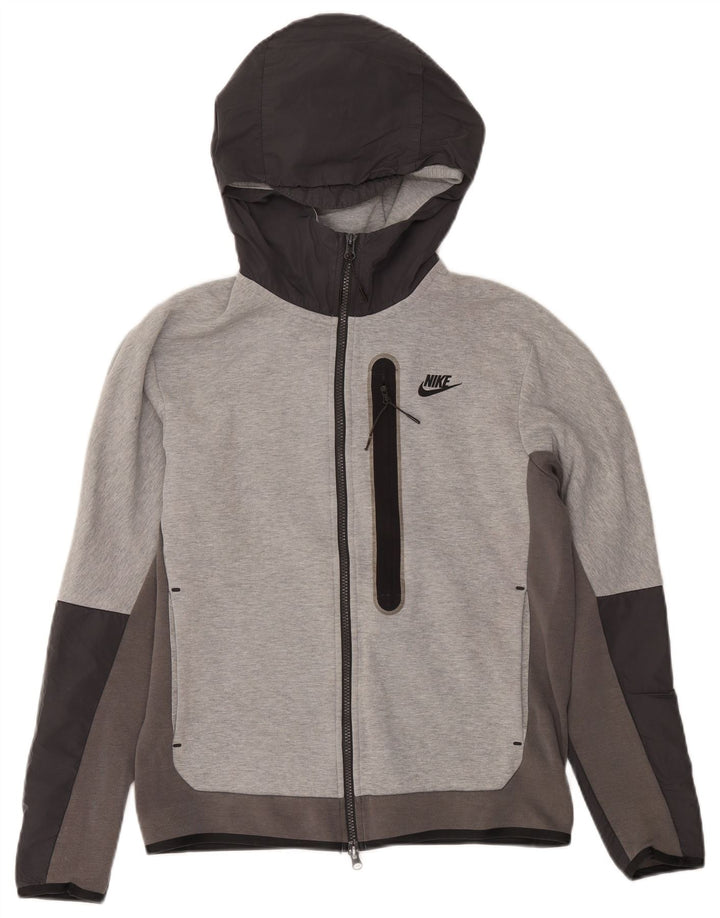 Nike Mens Zip Hoodie Sweater Small Grey Colourblock Cotton